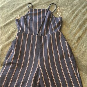 Anthropologie Black and Tan Striped Jumpsuit Sleeveless Full-Length